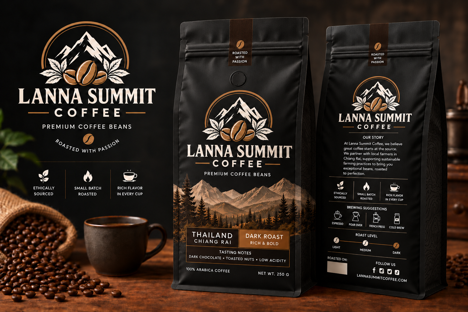 Lanna Summit Dark Roast packaging showcase