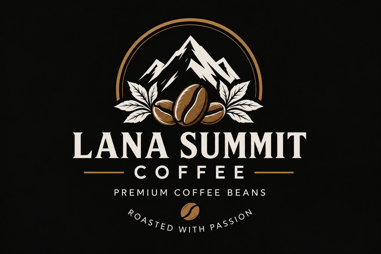 LANA SUMMIT Coffee logo with mountains, coffee beans and leaves, and the words Roasted with Passion